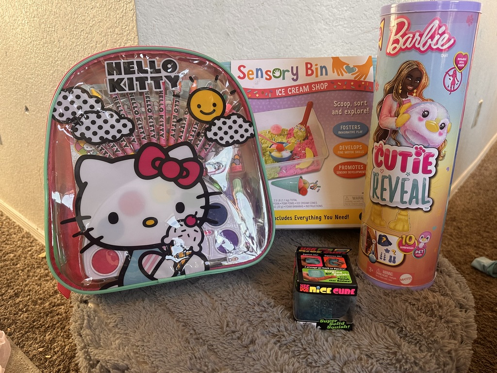 Hello Kitty and sensory gifts prepared together