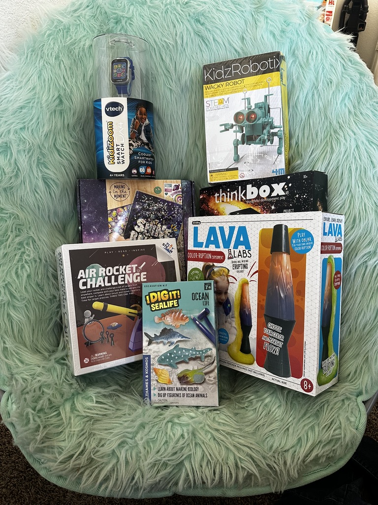 STEM, science and technology gifts arranged for a child