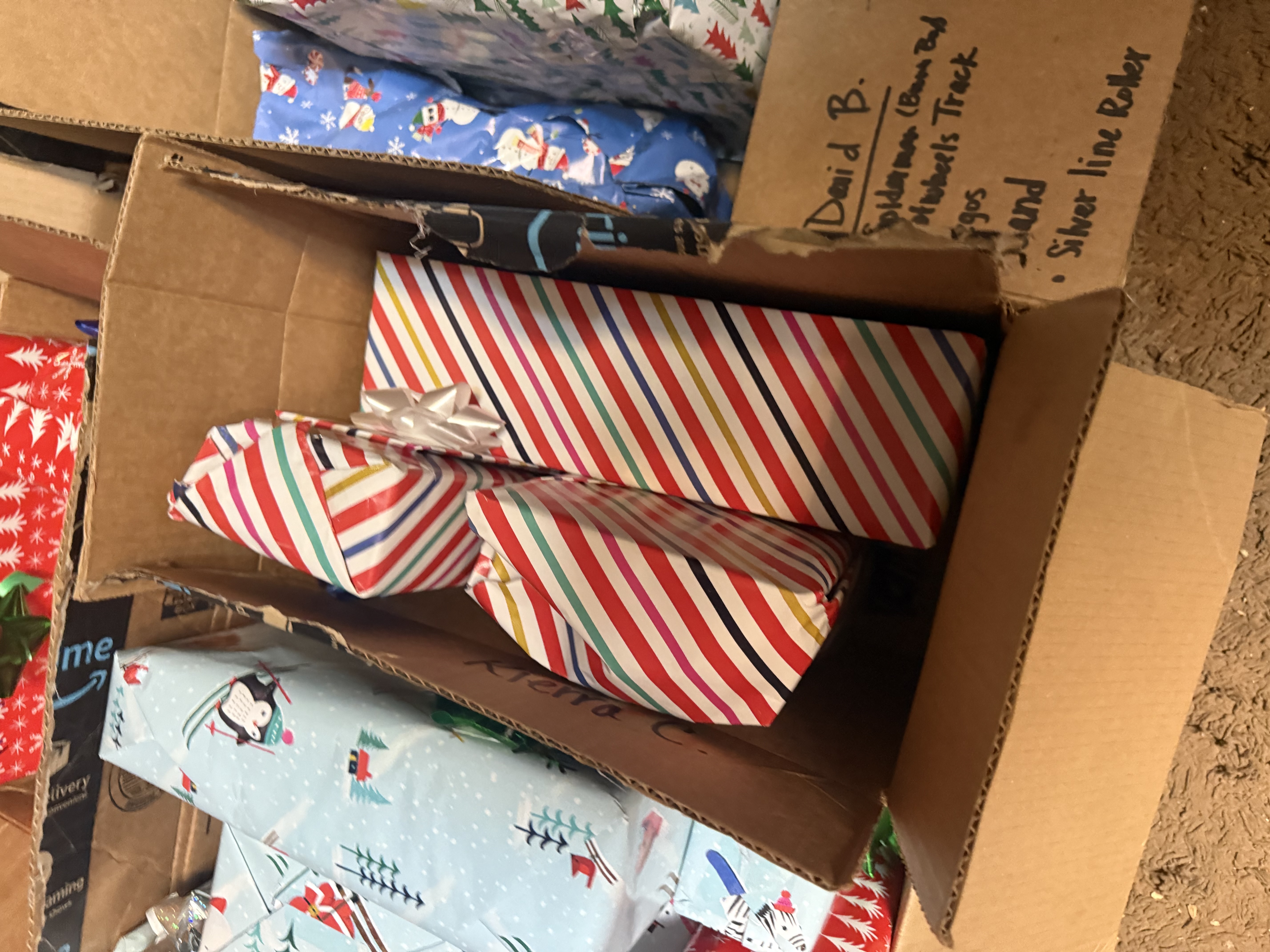 Blue-wrapped presents ready for Christmas delivery